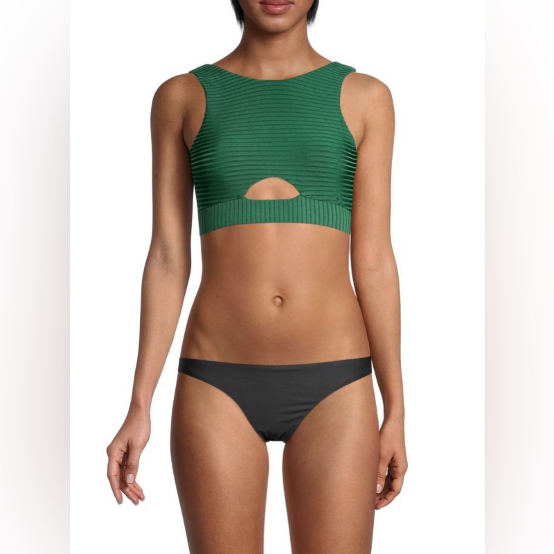 Pilyq Key Hole Crop Bikini Top In Green New